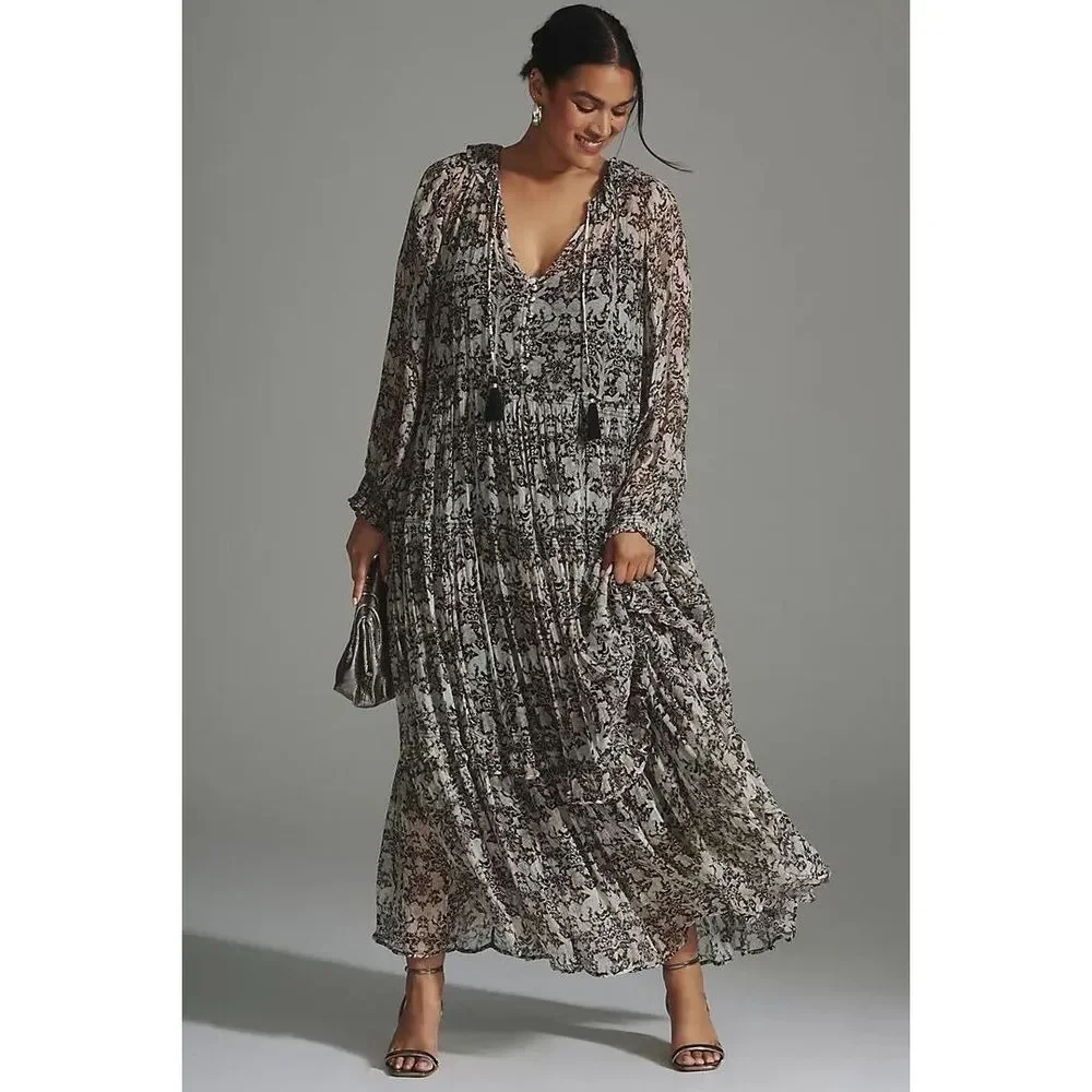 Anthropologie The Marais Printed Chiffon Maxi Dress